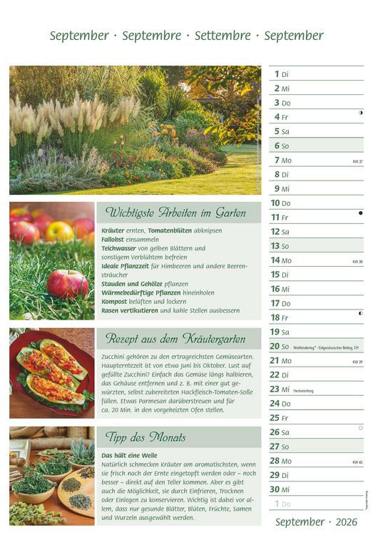 Produktbild: Das Gartenjahr 2026 - Bildkalender 23,7x34 cm - mit saisonalen Gartentipps und Rezepten - Ratgeber - Wandkalender - Küchenkalender - Alpha Edition