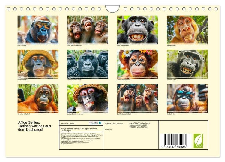 Produktbild: Affige Selfies. Tierisch witziges aus dem Dschungel (Wandkalender 2026 DIN A4 quer), CALVENDO Monatskalender