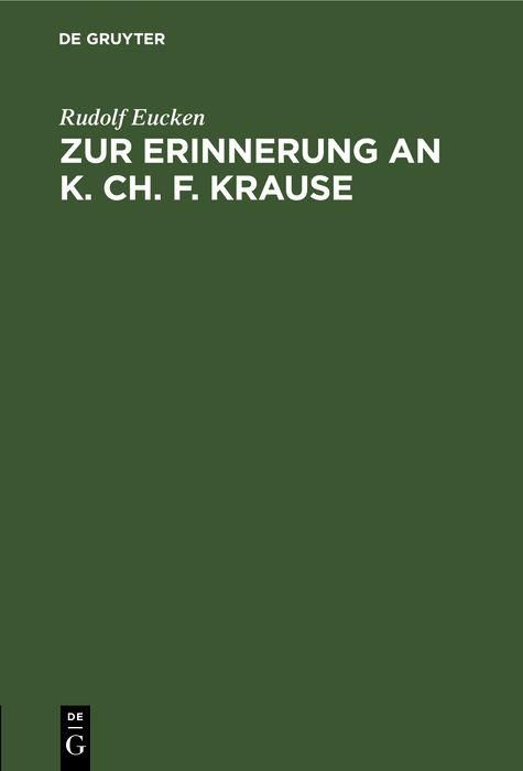 Produktbild: Zur Erinnerung an K. Ch. F. Krause