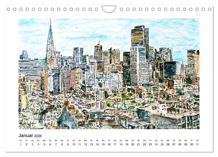 Produktbild: San Francisco in stillen Aquarellen (Wandkalender 2026 DIN A4 quer), CALVENDO Monatskalender