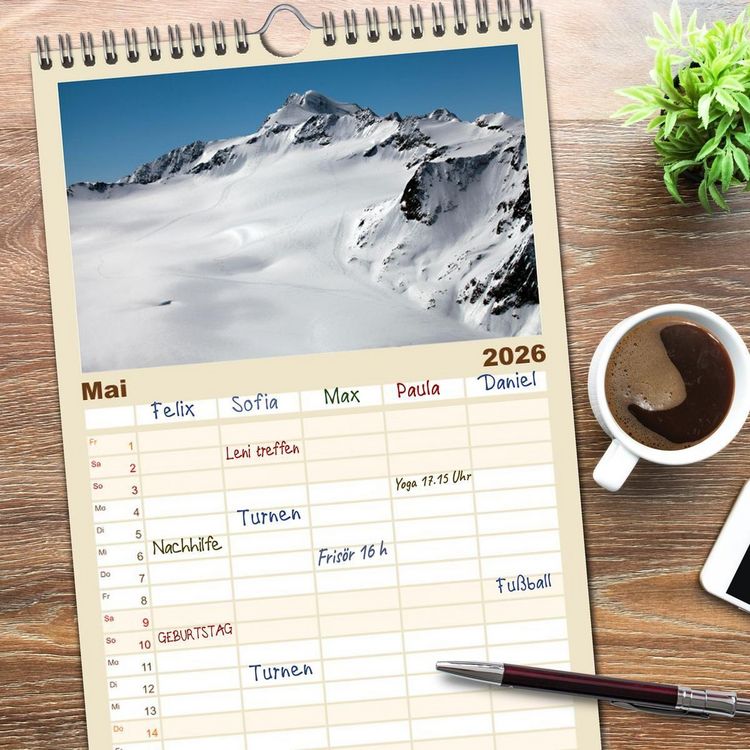 Produktbild: Familienplaner 2026 - Die H&ouml;chsten der Alpen mit 5 Spalten (Wandkalender, 21 x 45 cm) CALVENDO