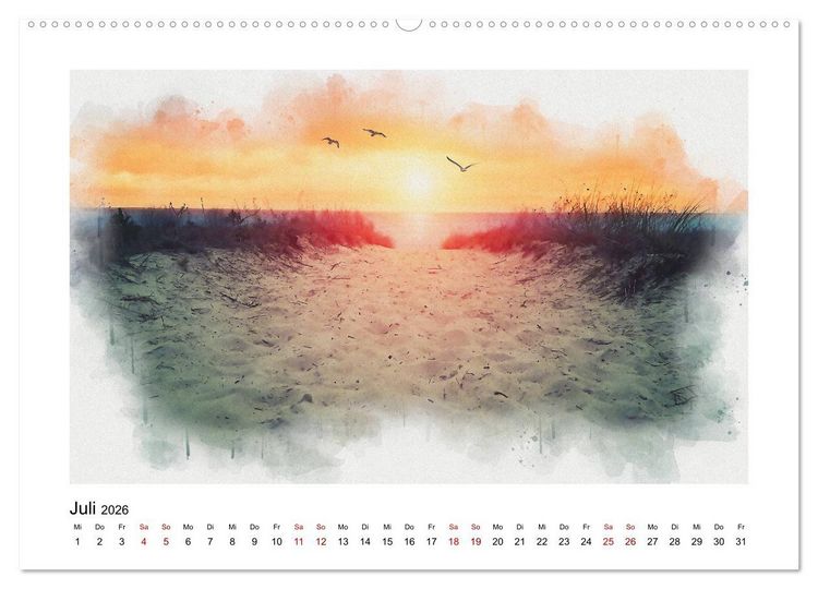 Produktbild: Ostsee Aquarelle (Wandkalender 2026 DIN A2 quer), CALVENDO Monatskalender