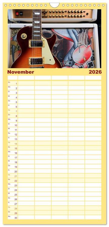 Produktbild: Familienplaner 2026 - Gitarren und Amps - abgerockt mit 5 Spalten (Wandkalender, 21 x 45 cm) CALVENDO