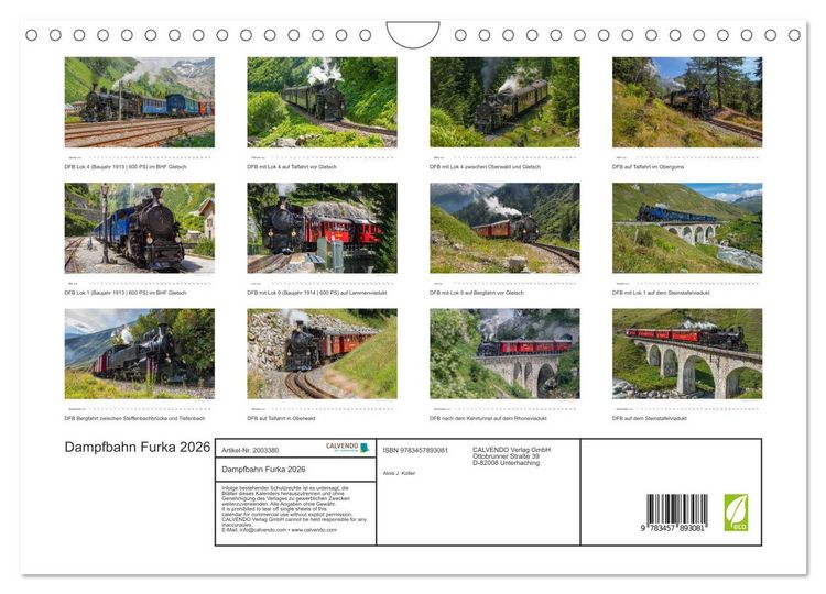 Produktbild: Dampfbahn Furka 2026 (Wandkalender 2026 DIN A4 quer), CALVENDO Monatskalender