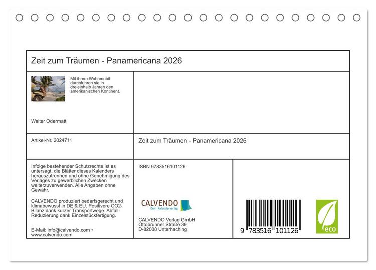 Produktbild: Zeit zum Tr&auml;umen - Panamericana 2026 (Tischkalender 2026 DIN A5 quer), CALVENDO Monatskalender