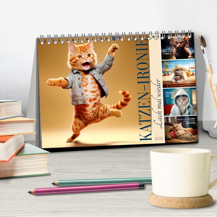 Produktbild: KATZEN-IRONIE Lach mal wieder (Tischkalender 2026 DIN A5 quer), CALVENDO Monatskalender