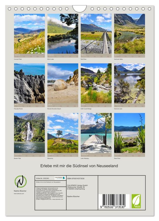 Produktbild: Erlebe mit mir die S&uuml;dinsel von Neuseeland (Wandkalender 2026 DIN A4 hoch), CALVENDO Monatskalender