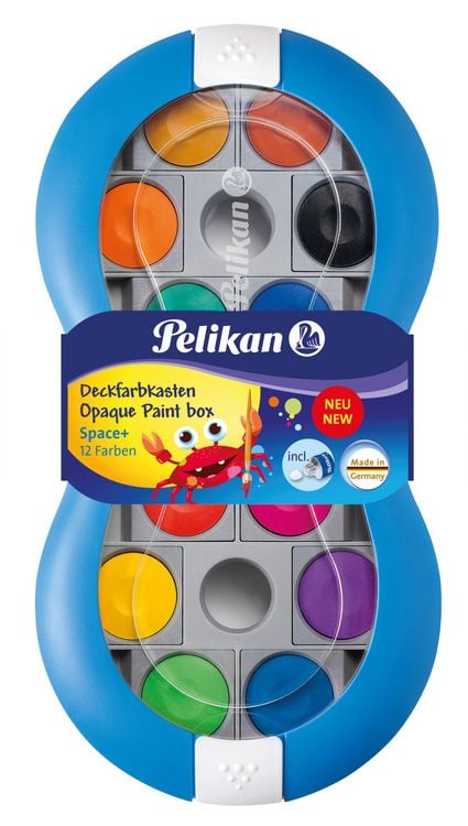 Produktbild: Pelikan Deckfarbkasten Space+ blau, 12 Farben und 1 Tube Deckwei&szlig;