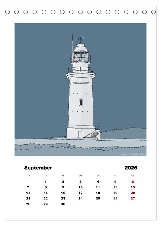 Produktbild: Leuchtt&uuml;rme der Welt - illustriert (Tischkalender 2026 DIN A5 hoch), CALVENDO Monatskalender