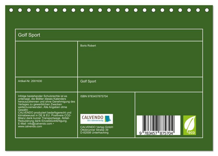 Produktbild: Golf Sport (Tischkalender 2026 DIN A5 quer), CALVENDO Monatskalender
