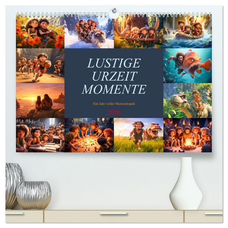 Produktbild: Lustige Urzeit Momente - Ein Jahr voller Steinzeitspa&szlig; (hochwertiger Premium Wandkalender 2026 DIN A2 quer), Kunstdruck in Hochglanz