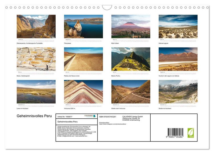 Produktbild: Geheimnisvolles Peru (Wandkalender 2026 DIN A3 quer), CALVENDO Monatskalender