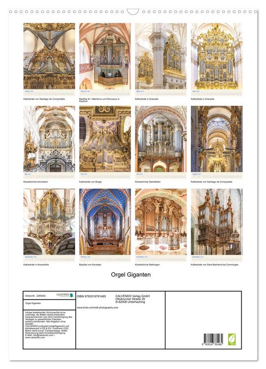 Produktbild: Orgel Giganten (Wandkalender 2027 DIN A2 hoch), CALVENDO Monatskalender