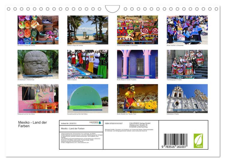 Produktbild: Mexiko - Land der Farben (Wandkalender 2026 DIN A4 quer), CALVENDO Monatskalender