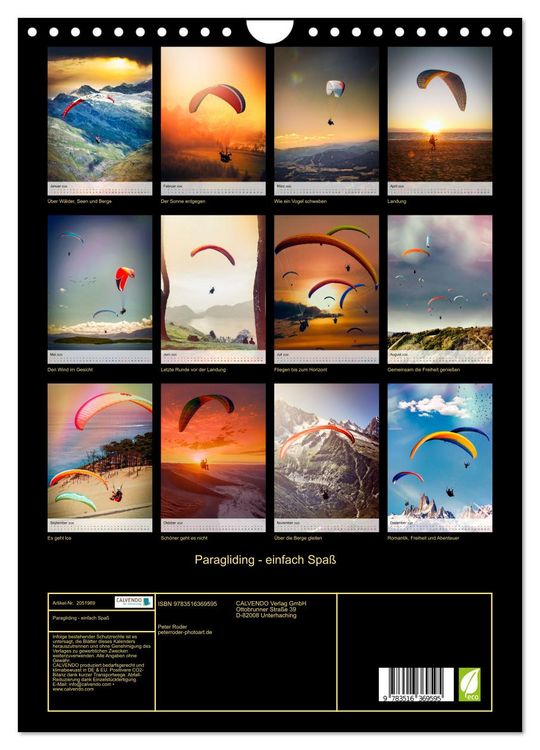 Produktbild: Paragliding - einfach Spa&szlig; (Wandkalender 2026 DIN A4 hoch), CALVENDO Monatskalender