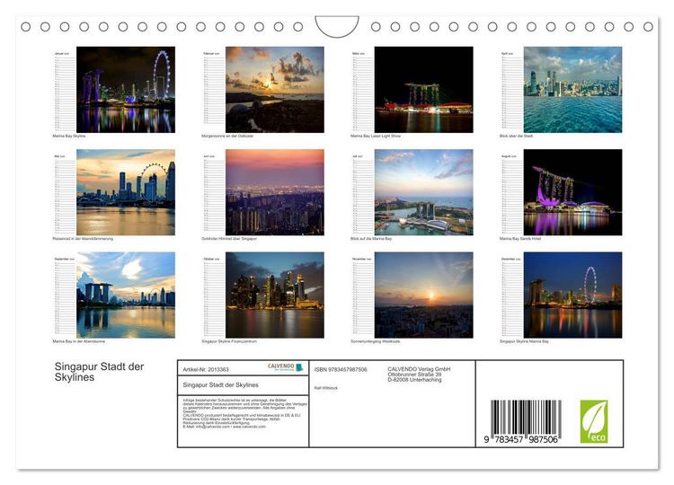 Produktbild: Singapur Stadt der Skylines (Wandkalender 2026 DIN A4 quer), CALVENDO Monatskalender