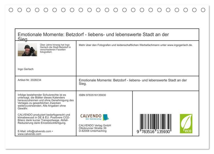 Produktbild: Emotionale Momente: Betzdorf - liebens- und lebenswerte Stadt an der Sieg. (Tischkalender 2026 DIN A5 quer), CALVENDO Monatskalender