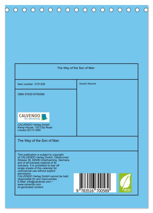 Produktbild: The Way of the Son of Man (Desk Calendar 2026 DIN A5 portrait), CALVENDO 12 Month DeskCalendar