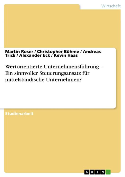 Produktbild: Wertorientierte Unternehmensf&uuml;hrung - Ein sinnvoller Steuerungsansatz f&uuml;r mittelst&auml;ndische Unternehmen?