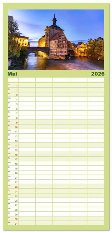 Produktbild: Familienplaner 2026 - Deutschlands sch&ouml;nste Altst&auml;dte - Bayern mit 5 Spalten (Wandkalender, 21 x 45 cm) CALVENDO