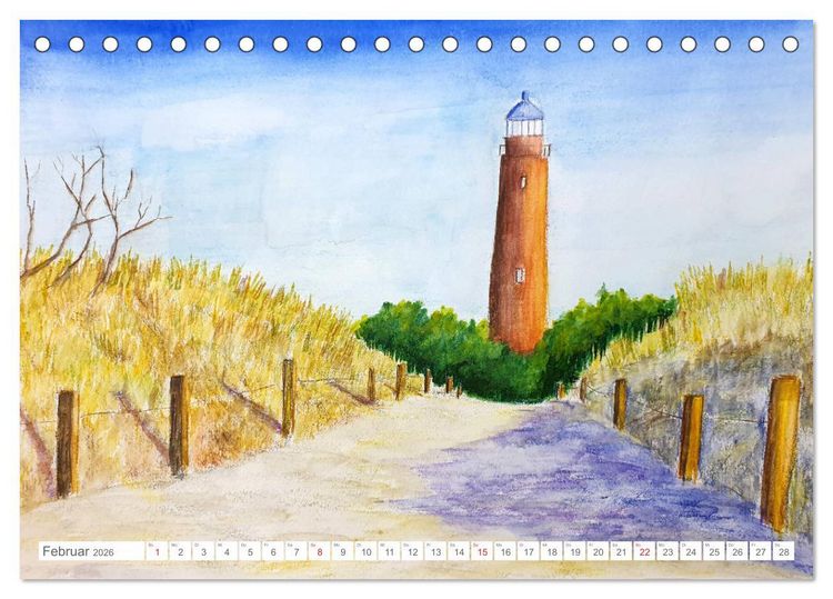 Produktbild: Gemalte Leuchtt&uuml;rme - Mit Pinsel und Farbe entlang der deutschen K&uuml;ste (Tischkalender 2026 DIN A5 quer), CALVENDO Monatskalender