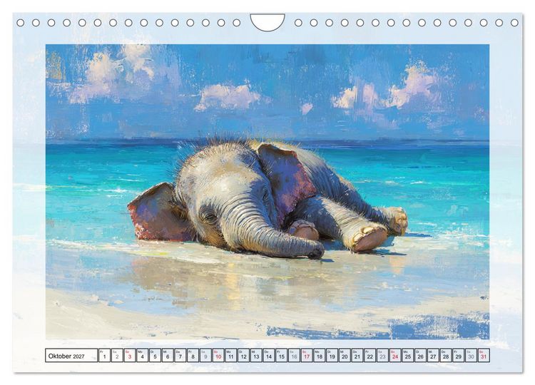 Produktbild: Elefanten am Strand. Zwischen Wellen, Sonne und Sand (Wandkalender 2027 DIN A4 quer), CALVENDO Monatskalender