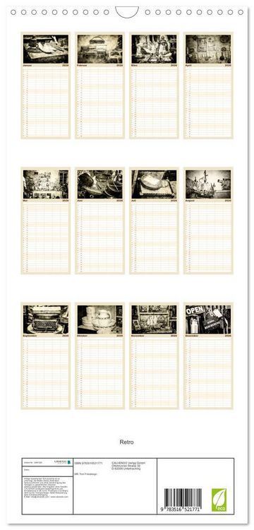 Produktbild: Familienplaner 2026 - Retro mit 5 Spalten (Wandkalender, 21 x 45 cm) CALVENDO