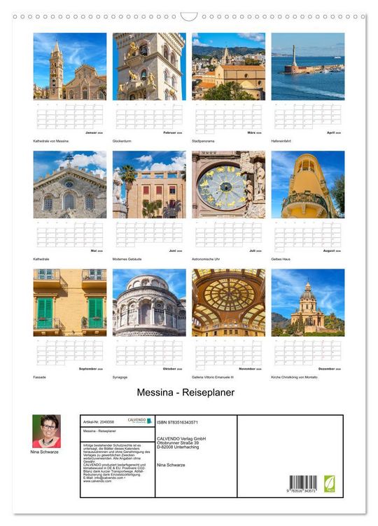 Produktbild: Messina - Reiseplaner (Wandkalender 2026 DIN A2 hoch), CALVENDO Monatskalender