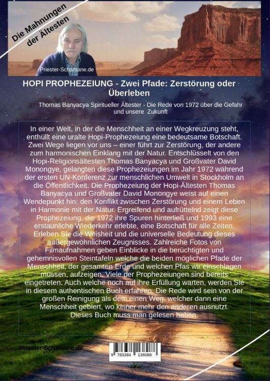 Produktbild: HOPI PROPHEZEIUNG - Zwei Pfade: Zerst&ouml;rung oder &Uuml;berleben - Thomas Banyacya Spiritueller &Auml;ltester
