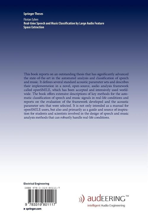 Produktbild: Real-time Speech and Music Classification by Large Audio Feature Space Extraction