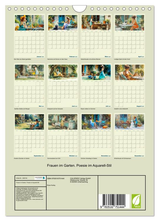 Produktbild: Frauen im Garten. Poesie im Aquarell-Stil (Wandkalender 2027 DIN A4 hoch), CALVENDO Monatskalender