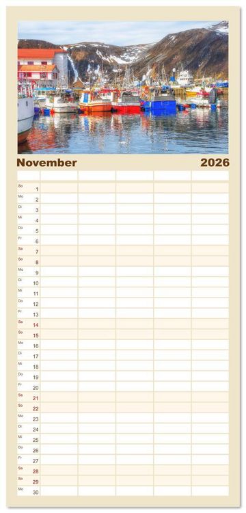Produktbild: Familienplaner 2026 - Norwegens K&uuml;stenst&auml;dte mit 5 Spalten (Wandkalender, 21 x 45 cm) CALVENDO