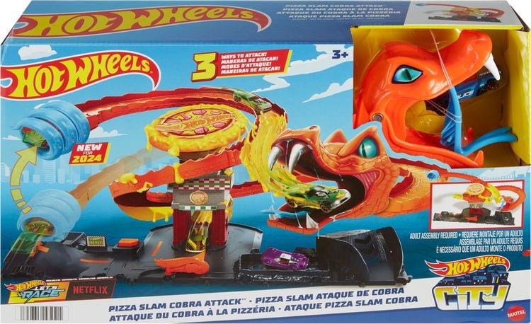 Produktbild: Hot Wheels City Pizza-Kobra-Angriff-Spielset mit Spielzeugauto im Maßstab 1:64