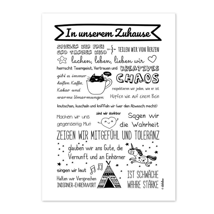 Produktbild: Poster: Unser Zuhause / Familienregeln (Bildgr&ouml;&szlig;e DIN A3, schwarz-wei&szlig;)