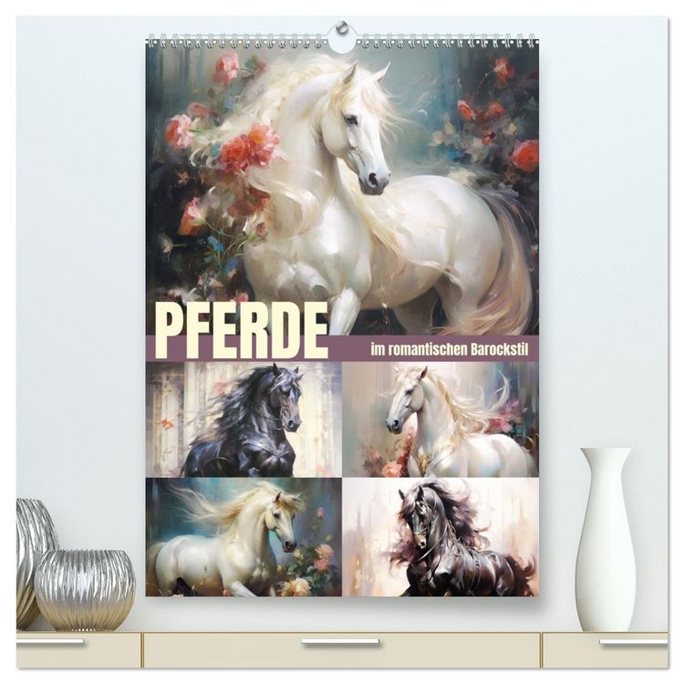 Produktbild: Pferde im romantischen Barockstil (hochwertiger Premium Wandkalender 2026 DIN A2 hoch), Kunstdruck in Hochglanz