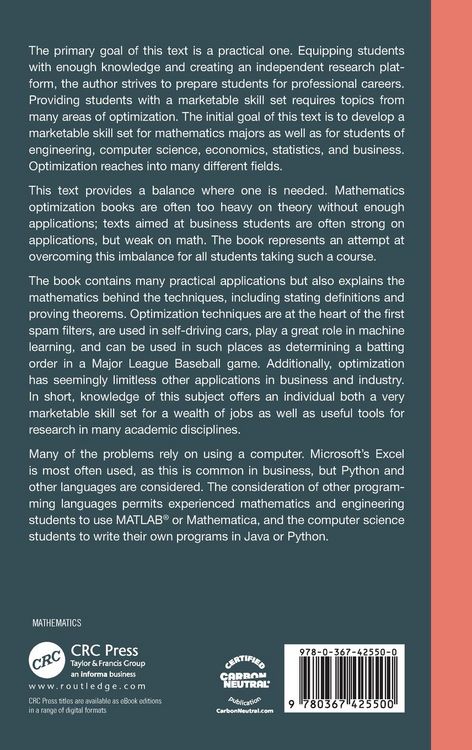 Produktbild: An Introduction to Optimization with Applications in Machine Learning and Data Analytics