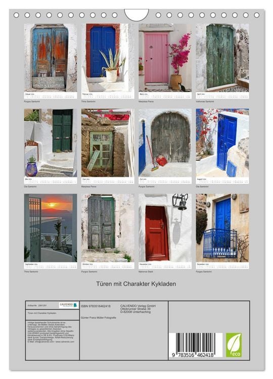 Produktbild: T&uuml;ren mit Charakter Kykladen (Wandkalender 2026 DIN A4 hoch), CALVENDO Monatskalender