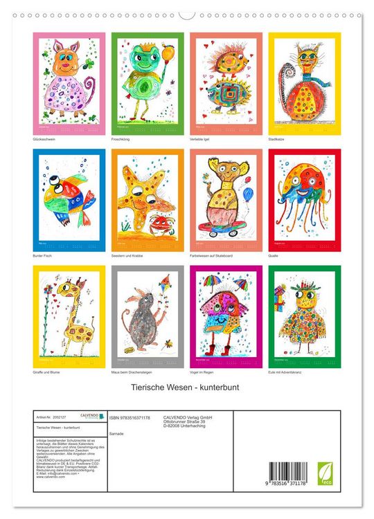 Produktbild: Tierische Wesen - kunterbunt (hochwertiger Premium Wandkalender 2026 DIN A2 hoch), Kunstdruck in Hochglanz