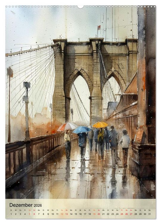 Produktbild: New York - ein Regentag (hochwertiger Premium Wandkalender 2026 DIN A2 hoch), Kunstdruck in Hochglanz