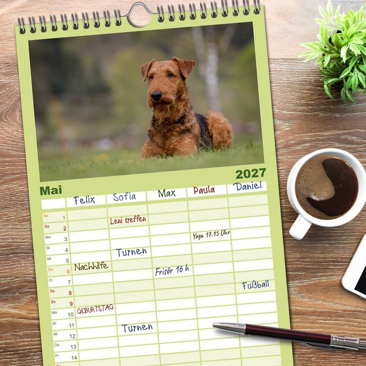 Produktbild: Familienplaner 2027 - Airedale-Terrier, was sonst! mit 5 Spalten (Wandkalender, 21 x 45 cm) CALVENDO