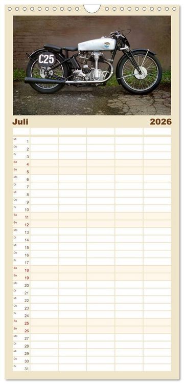 Produktbild: Familienplaner 2026 - Motorrad Oldtimer mit 5 Spalten (Wandkalender, 21 x 45 cm) CALVENDO