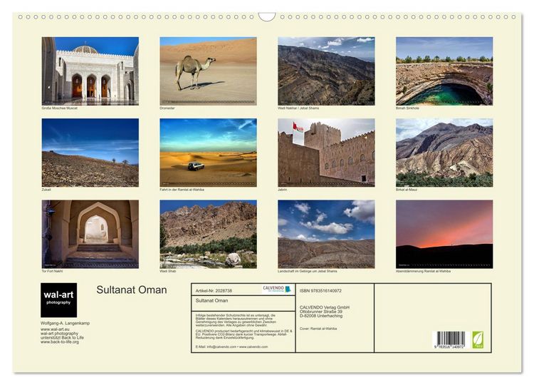 Produktbild: Sultanat Oman (Wandkalender 2026 DIN A2 quer), CALVENDO Monatskalender
