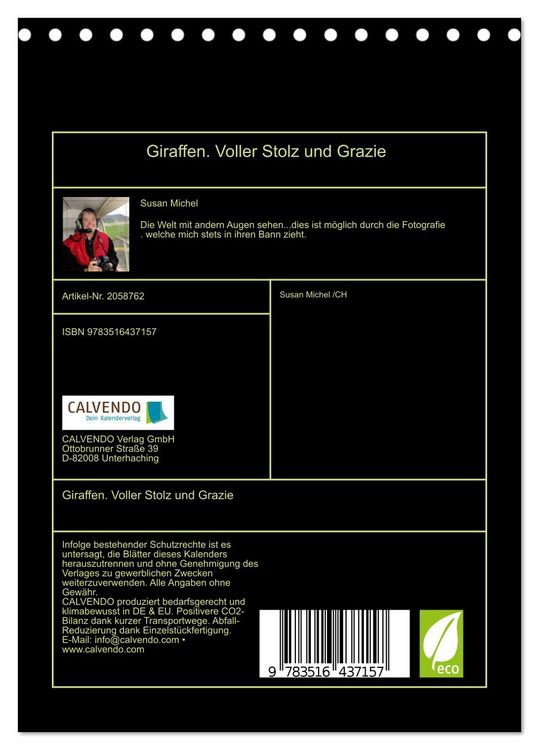 Produktbild: Giraffen. Voller Stolz und Grazie (Tischkalender 2026 DIN A5 hoch), CALVENDO Monatskalender