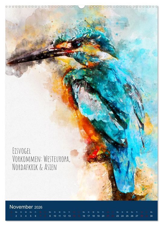 Produktbild: Exotische V&ouml;gel - Die Sch&ouml;nsten der Welt in Aquarell (Wandkalender 2026 DIN A2 hoch), CALVENDO Monatskalender