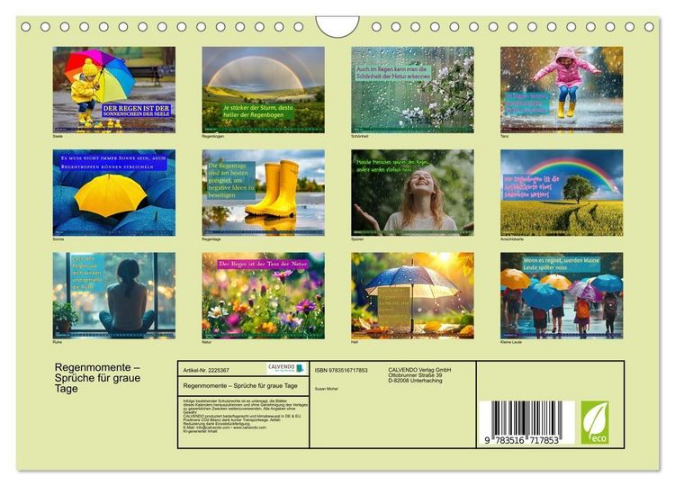 Produktbild: Regenmomente &ndash; Spr&uuml;che f&uuml;r graue Tage (Wandkalender 2026 DIN A4 quer), CALVENDO Monatskalender