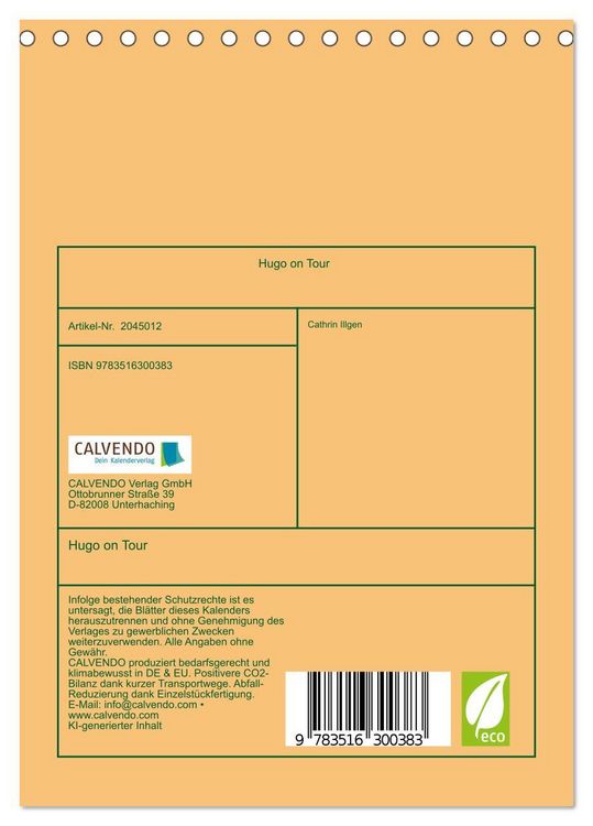 Produktbild: Hugo on Tour (Tischkalender 2026 DIN A5 hoch), CALVENDO Monatskalender