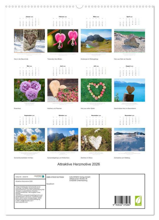 Produktbild: Attraktive Herzmotive 2026 (hochwertiger Premium Wandkalender 2026 DIN A2 hoch), Kunstdruck in Hochglanz