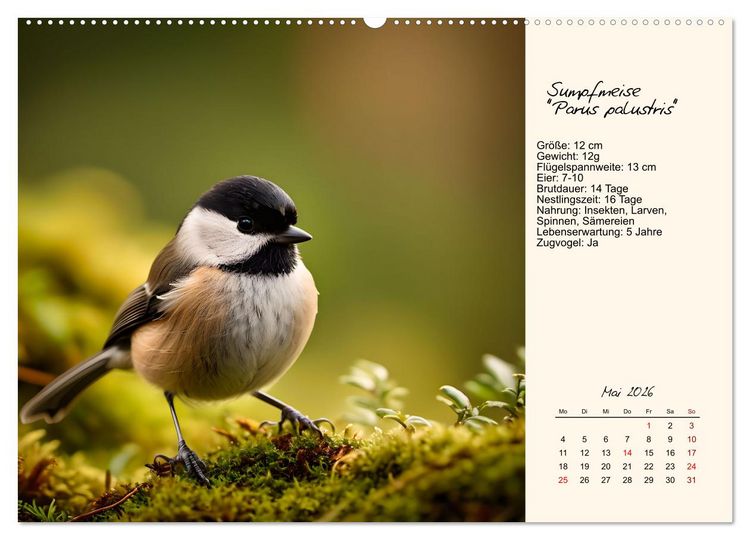 Produktbild: Meisen richtig erkennen (Wandkalender 2026 DIN A2 quer), CALVENDO Monatskalender