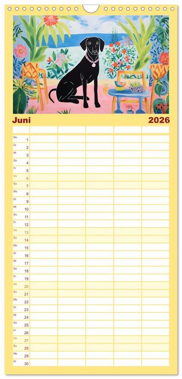Produktbild: Familienplaner 2026 - Hunde Kunstwerke - Hunde im Stil des Fauvismus k&uuml;nstlerisch gestaltet mit 5 Spalten (Wandkalender, 21 x 45 cm) CALVENDO