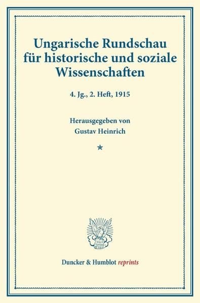 Produktbild: Ungarische Rundschau f&uuml;r historische und soziale Wissenschaften.